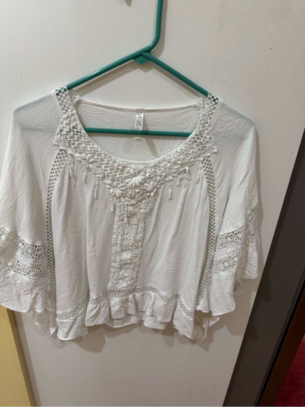 Lapis White Crochet-Trim Flutter Sleeve Tunic